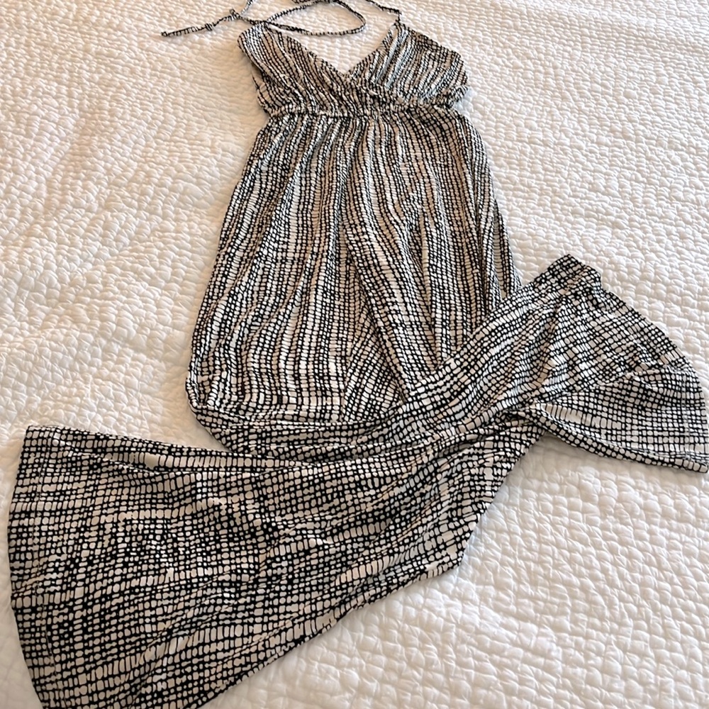 Halter jersey jumpsuit. Flare bottoms.
